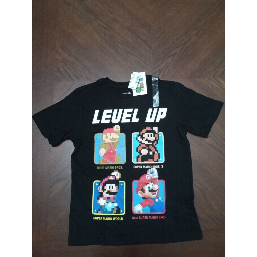 Super Mario Bros Level Up! Nintendo T Shirt Black Size M  2018 New with Tags